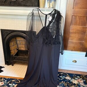 Ashley Stewart Black Sheer Ruffle Jumpsuit